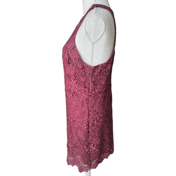 WAYF Randy burgundy crochet lace mini dress high neck cocktail party boho - Picture 5 of 13